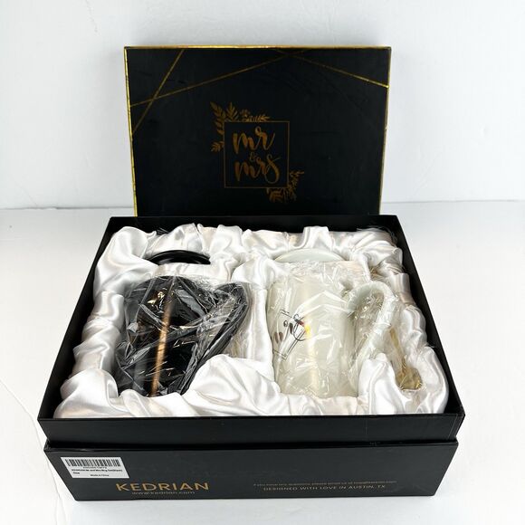 Kedrian Mr & Mrs Mug Gift Set Wedding Anniversary Black White Gold - Picture 3 of 9